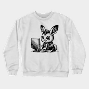 Punk Rock Goth Bunny on Computer Vintage Style Crewneck Sweatshirt